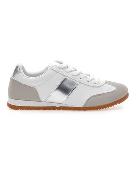 Sneakers Bianche con Banda Laterale Argento 24250 38