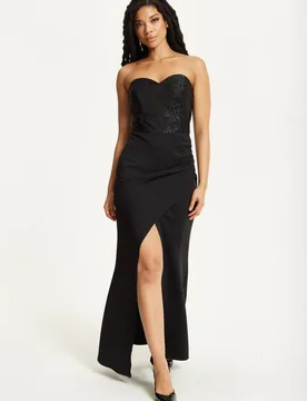 Women's Strapless Black Maxi Dress Size: 12 - Black - Size: 12 - Liquorish - FashionsVida