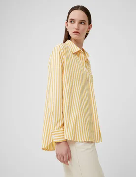 Cotton Blend Striped Relaxed Popover Blouse Yellow Mix female - French connection - FashionsVida