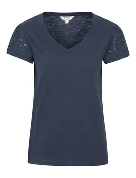 Malaga Broderie Sleeve Womens T-Shirt - Navy - Navy - Size: 18 - Mountain Warehouse - FashionsVida