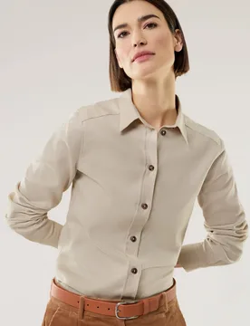 Aktiv Flanell Hemdbluse, normale Größen, Farbe Beige, 50, bequem, da elastisch temperaturausgleichend Damen - Walbusch - FashionsVida