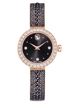 Orologio Matrix pearl bangle, Fabbricato in Svizzera, Bracciale in cristallo, Nero, Finitura in tono oro rosa OS - Swarovski - FashionsVida