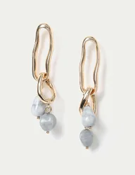 Natural Stone Link Drop Earrings Gold female