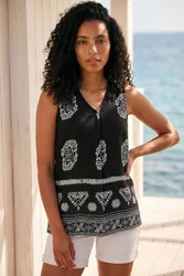 Mono Border Print Vest - Black - Size: 12