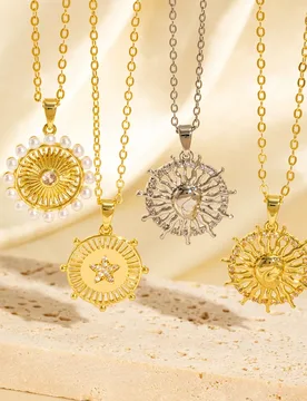 Coranda Copper Zircon Necklace Summer Star Sun Necklace Round Real Gold Set with Zirconia Clavicle Women's Jewelry Gift - Aliexpress - FashionsVida