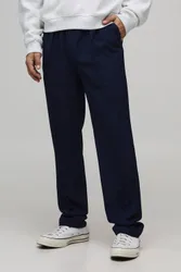 Herren Gerade geschnittene Smart-Hose mit elastischem Bund und Bügelfalten Navy Größe Small