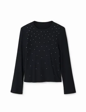 T-shirt tissu côtelé strass BLACK 9/10 female - Desigual - FashionsVida