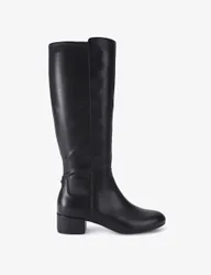Leather Block Heel Knee High Boots Black female