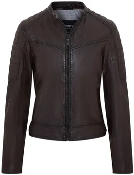 Women's Retro Quilted Leather Biker Jacket - Horten in Dark Brown Size: XS - Dark Brown - Size: XS - Infinity Leather - FashionsVida