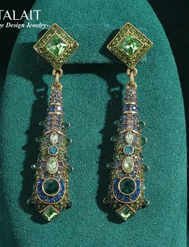 Vintage Jewelry Long Earrings Luxury Elegant Green Crystal Rhinestones Square Drop Dangle Gold Color Designer For Woman Wedding - Aliexpress - FashionsVida