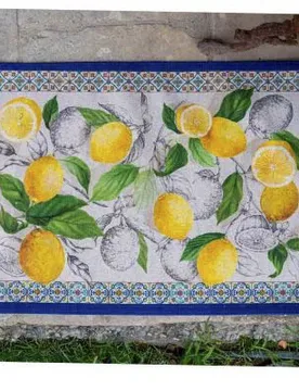 Tappeto Cetara a fantasia limoni e bordo blu 52x80 - Tessitura Toscana Telerie - FashionsVida