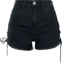 Hotpant - Ladies Highwaist Denim Lace Up Short - 26 bis 34 - für Damen - Größe 30 - schwarz - Frauen - female