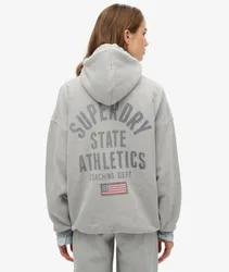 Superdry Damen Baumwolle Grafischer Druck Athletic Essential Kapuzenjacke in Übergröße, Hellgrau - Größe: 42