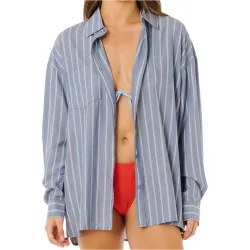 Beach days pinstripe camisa manga larga mujer Azul (S)