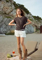 Hosenrock aus Bambula mit Volants Ecru M