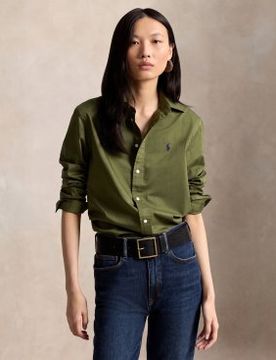 Para mujer. 211A92177015 Camisa de sarga de algodón Classic Fit (XS), Casual, Clásico, Manga larga