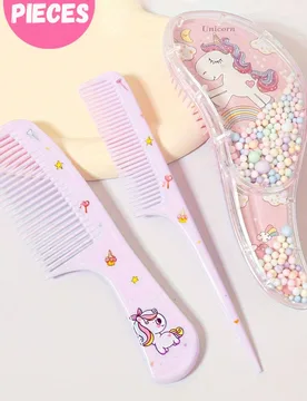 Set de 3 piezas/2 piezas de cepillos de pelo con diseño de unicornio morado al azar, aptos para todo tipo de cabello, mango de plástico ABS duradero - Shein - FashionsVida