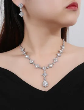Luxury Women Necklace and Earring Set Zirconia Silver Color Pink and Green Wedding Jewelry Set CN11065 - Aliexpress - FashionsVida