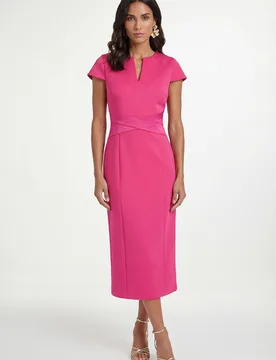 Scuba Crepe Wrap Waist Midi Dress - Pink - Size: 22 - Wallis - FashionsVida