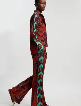 Womens Western Printed Twill Woven Straight Trousers - Maroon - Size 6 Uk - Karen millen - FashionsVida