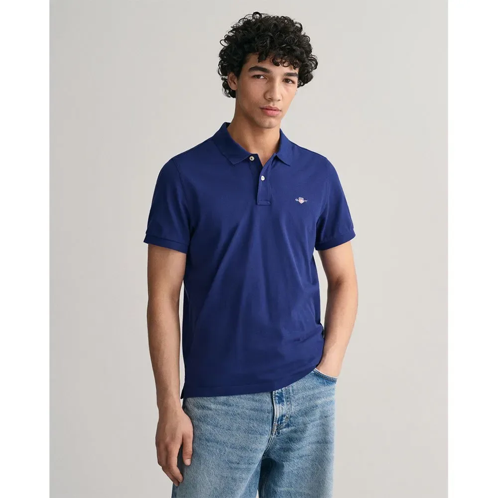 Polo A Maniche Corte Reg Shield Rich Navy L - Gant - FashionsVida
