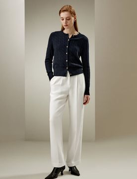 Cardigan Ourlet En Tricot Côtelé, Coupe Régulière 100% Bébé Cachemire Doux Pour La Peau Et Respirant S