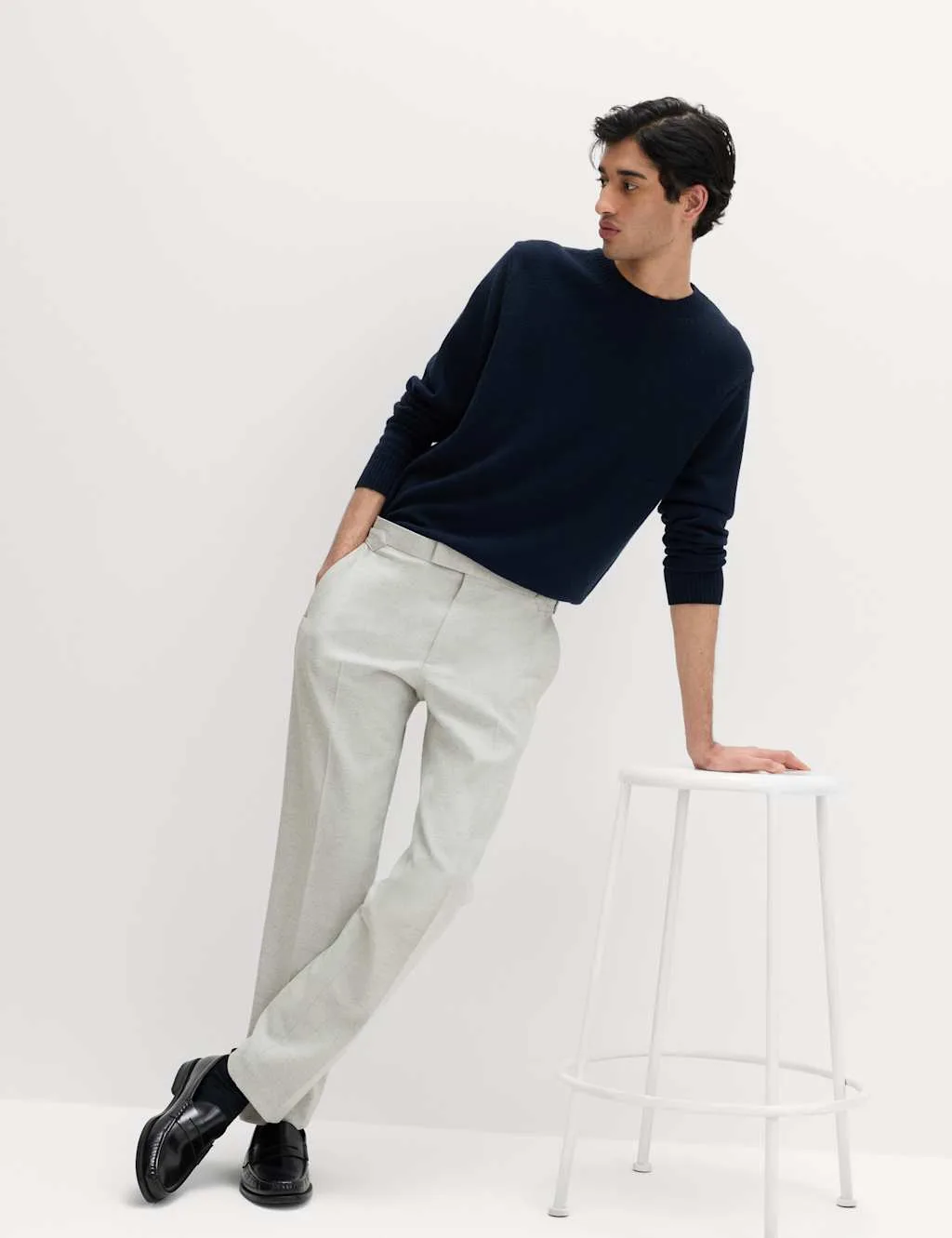 Tailored Fit Herringbone Trousers Grey male - M&S - FashionsVida