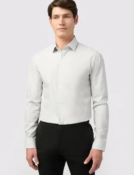 Mens Slim Fit Geo Floral Print Shirt - White Cotton - Size 17.5 Inch - Limehaus - FashionsVida