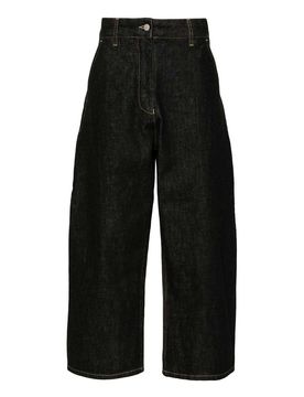 Jeans cropped in denim a gamba larga
