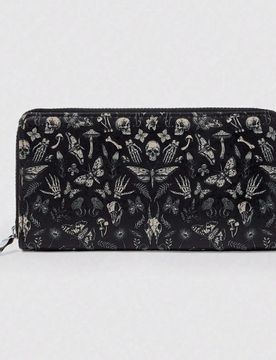 Pieza Billetera con cremallera y diseño de mariposa y calavera simple para mujer, monedero largo, color negro