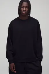 Men's Essential Oversized Crew Neck Sweatshirt Black Size Small Black S
