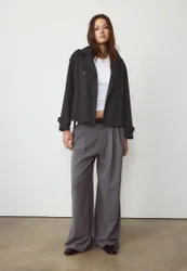 Kurzer, fließender Trenchcoat mit Gürtel Schwarz XS
