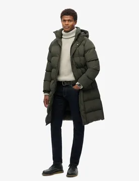Superdry Herren Lange Steppjacke mit Kapuze Grün - Größe: M - 199.99 - FashionsVida