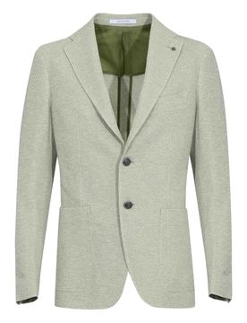 Giacca Monopetto In Misto Cotone Verde/Panna