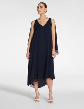 Vestido largo de georgette dobladillo asimétrico drapeado - Elena Miró - FashionsVida