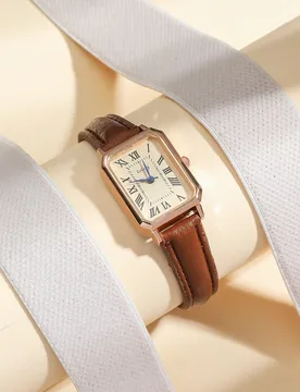 Pieza Reloj de mujer minimalista con esfera de números romanos, correa de bambú, adecuado para uso diario, regalo de cumpleaños, aniversario, Día - Shein - FashionsVida