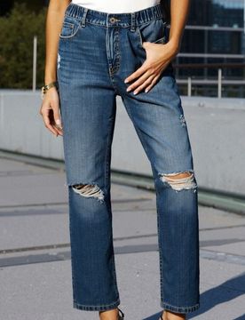 Jeans mom fit consumati - blu scuro