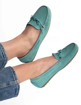 Leather Slip On Flat Loafers Mint female - Jones Bootmaker - FashionsVida