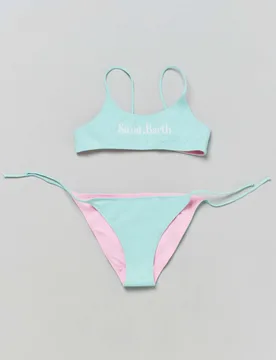 Bikini Jaiden a bralette verde acqua reversibile in rosa con scritta logo - MC2 SAINT BARTH - FashionsVida