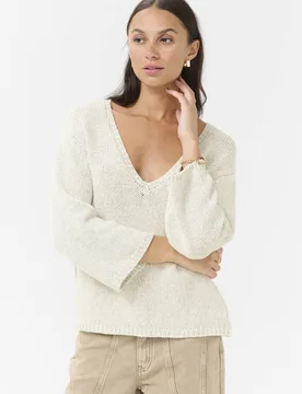 KAgerdi V-Neck Long Sleeve Jumper - Warm White - Size: 2XL - Kaffe - FashionsVida