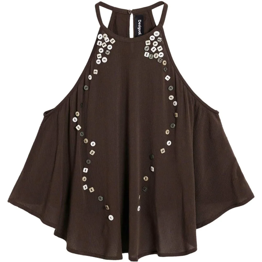 Blusa de mujer halter apliques - Desigual - FashionsVida