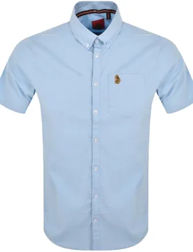 Mens Iron Bridge Short Sleeve Shirt In Sky Blue Cotton - Size Medium - Luke 1977 - FashionsVida