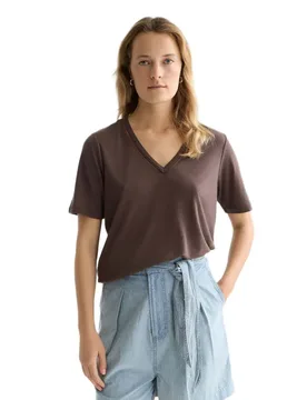 T-shirt à Manches Courtes Et Col En V U9a01291t Linen Hot Fudge XS - Scotch & Soda - FashionsVida
