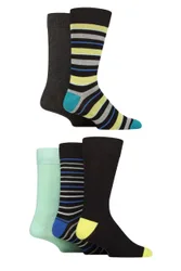 Mens 5 Pair SOCKSHOP Bamboo Patterned Socks Striped Black / Green / Blue 7-11 - Multi Coloured - Size: 7-11 Mens