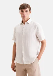 Shaped Leinenhemd Gestreift Beige 42