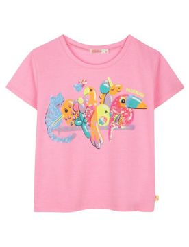 Para niña. U21058 Camiseta con detalles de lentejuela (4Y= 102cm), Casual, Poliéster, Manga corta, moda infantil