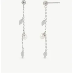 Pendientes largos hojas y perla 4mm romea