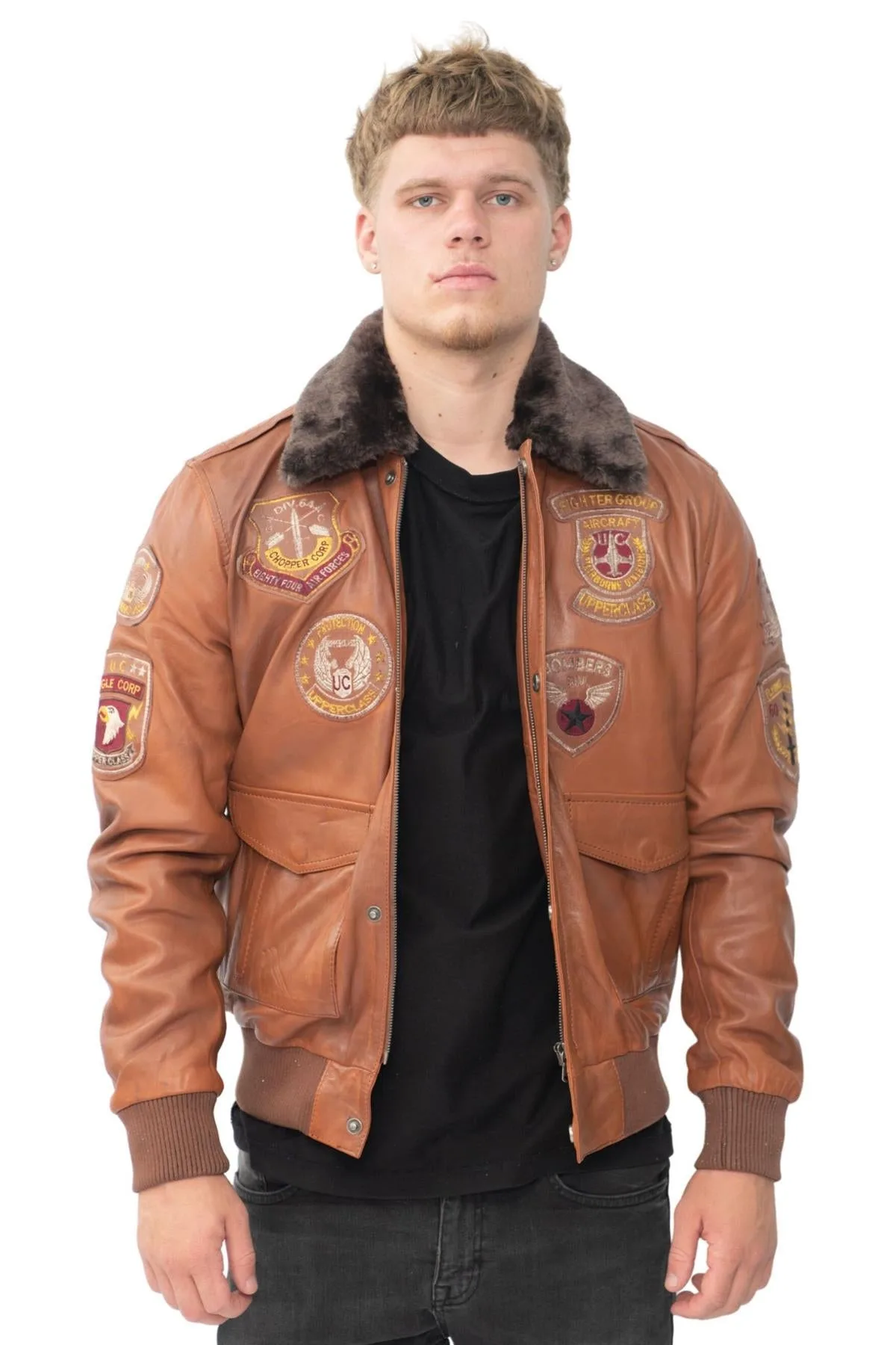Mens Air Force Bomber Jacket - Belgrade - Tan - Size Small - Infinity Leather - FashionsVida
