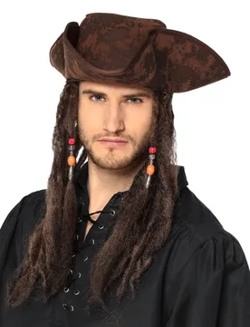 Piraten-Kapitän-Hut mit Dreadlocks braun - BOLAND BV - FashionsVida