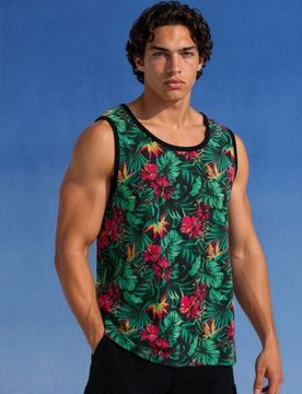 Canotta in cotone con motivo floreale - multicolor